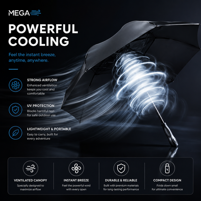 Sevaros MistShade™ Cooling Fan Umbrella Rechargeable UV Protection — Sun Umbrella with Built In Fan Mist Spray for Beach Outdoor Summer