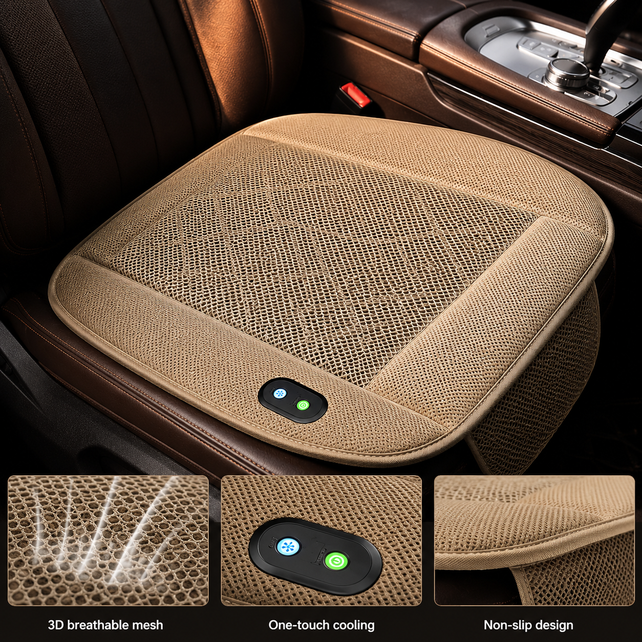 Sevaros VentSeat™ Car Seat Cooling Cushion with USB Fans — Ventilated Breathable Seat Pad for Car Truck Summer Driving Heat Relief