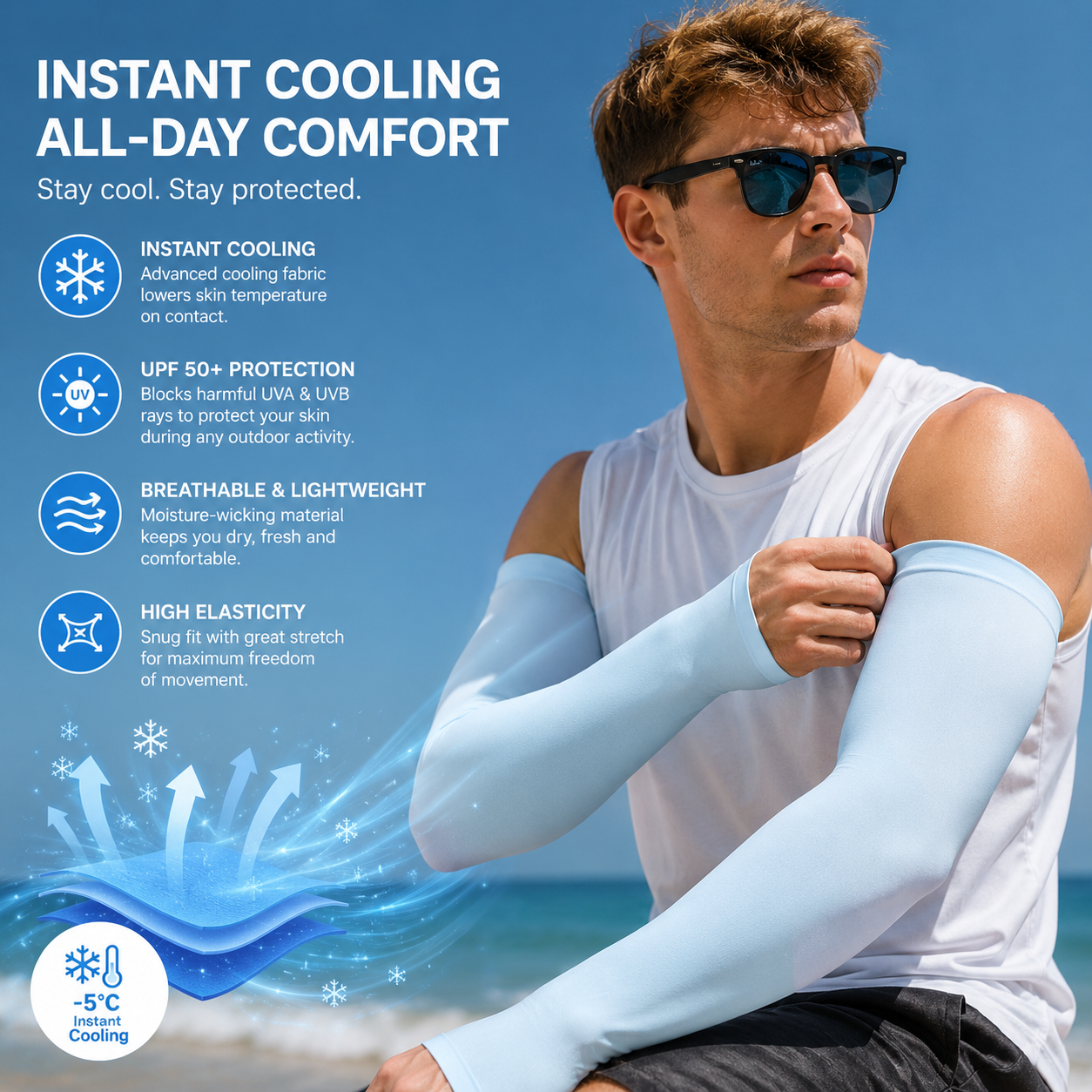 Sevaros IceSleeve™ UPF50+ Cooling Arm Sleeves UV Protection Ice Silk — Sun Sleeves for Cycling Running Golf Outdoor Sports Men Women