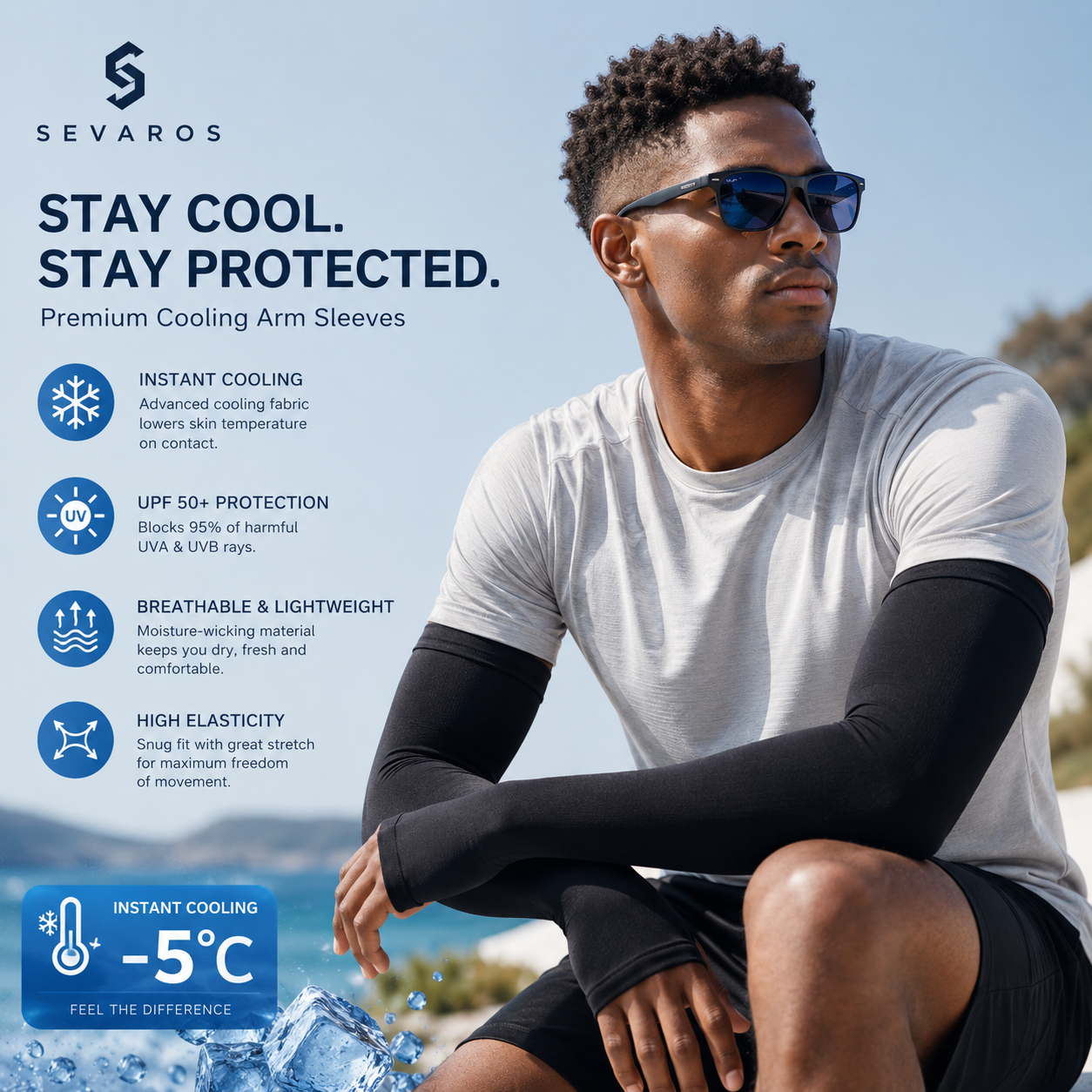 Sevaros IceSleeve™ UPF50+ Cooling Arm Sleeves UV Protection Ice Silk — Sun Sleeves for Cycling Running Golf Outdoor Sports Men Women