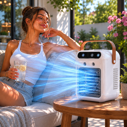 Sevaros PureFlow™ Bladeless USB Humidifier Desk Fan Silent — Misting Desktop Cooling Fan for Home Office Bedroom Table