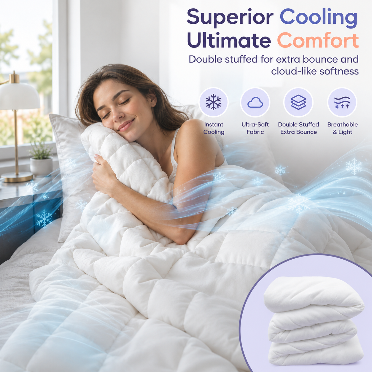 Sevaros CloudQuilt™ Cooling Summer Blanket Lightweight Breathable — Thin Cool Comforter for Hot Sleepers Machine Washable
