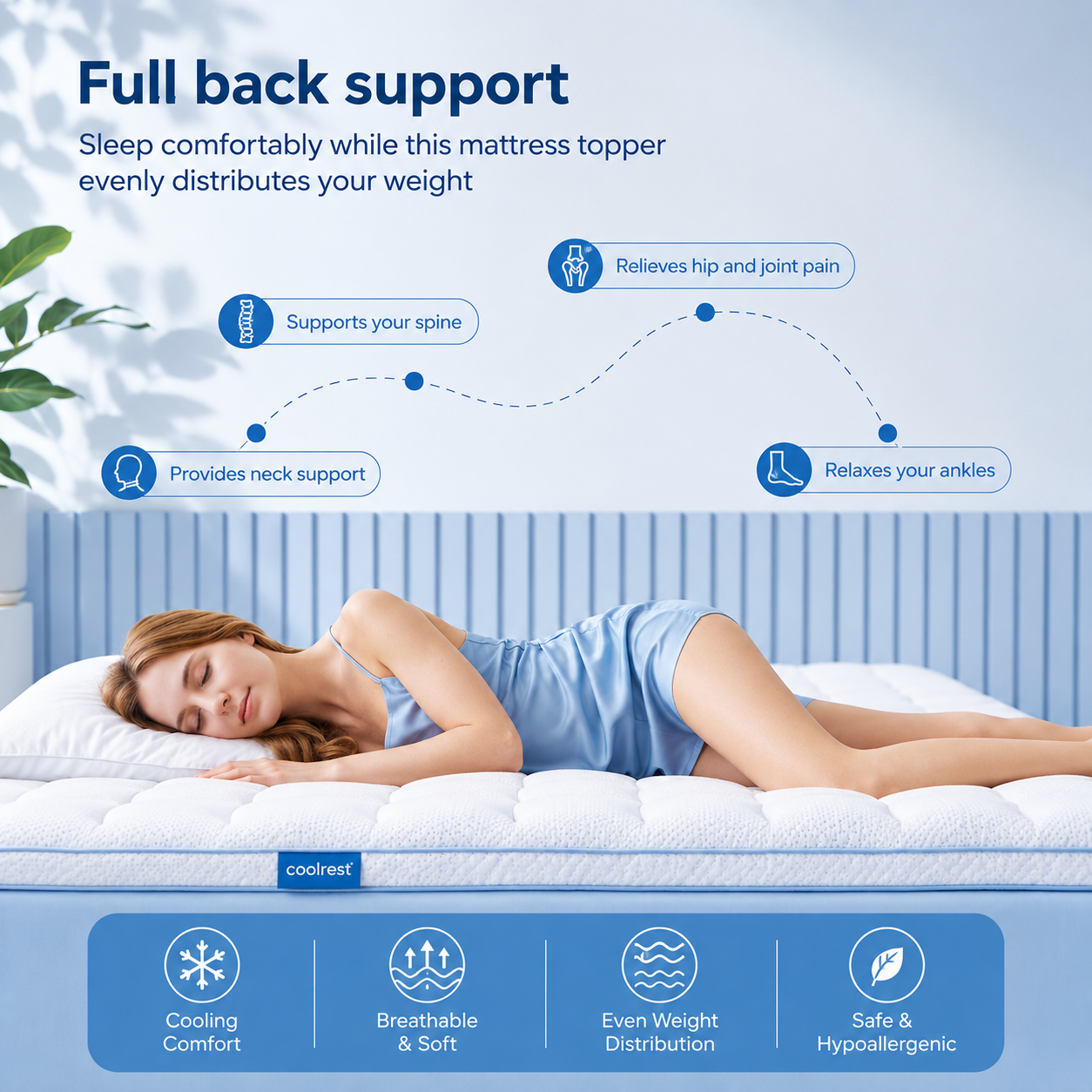 Sevaros BambooChill™ Bamboo Fiber Cooling Mattress Topper Breathable — Extra Thick Cool Mattress Pad for Hot Sleepers Twin Full Queen King