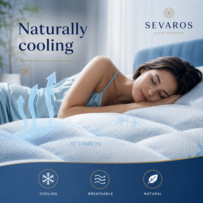 Sevaros BambooChill™ Bamboo Fiber Cooling Mattress Topper Breathable — Extra Thick Cool Mattress Pad for Hot Sleepers Twin Full Queen King