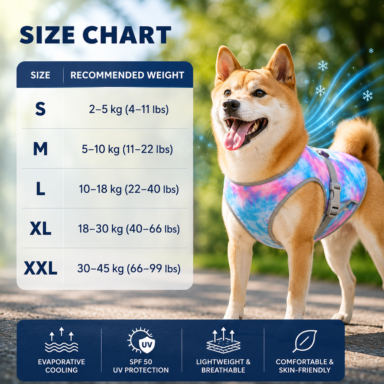 Sevaros DogGuard™ Dog Cooling Vest UV Protection Breathable Lightweight — Summer Heat Relief Harness Vest for Dogs S M L XL XXL