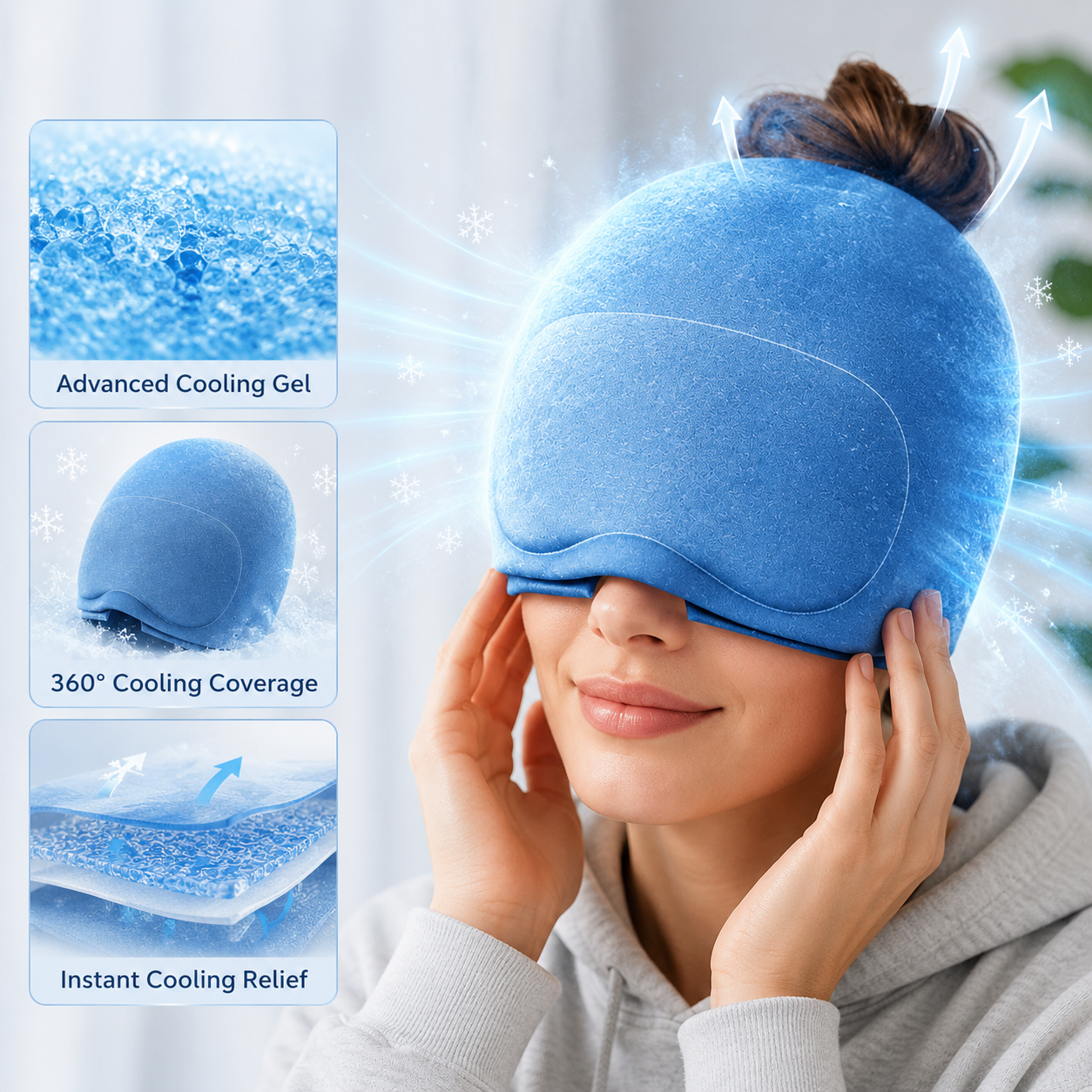 Sevaros IceMask™ Cooling Gel Eye Mask and Cap Set Cold Therapy — Headache Migraine Relief Reusable Ice Eye Mask for Puffy Eyes Sleep