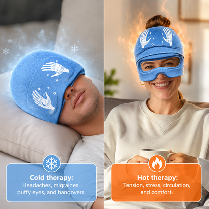 Sevaros IceMask™ Cooling Gel Eye Mask and Cap Set Cold Therapy — Headache Migraine Relief Reusable Ice Eye Mask for Puffy Eyes Sleep