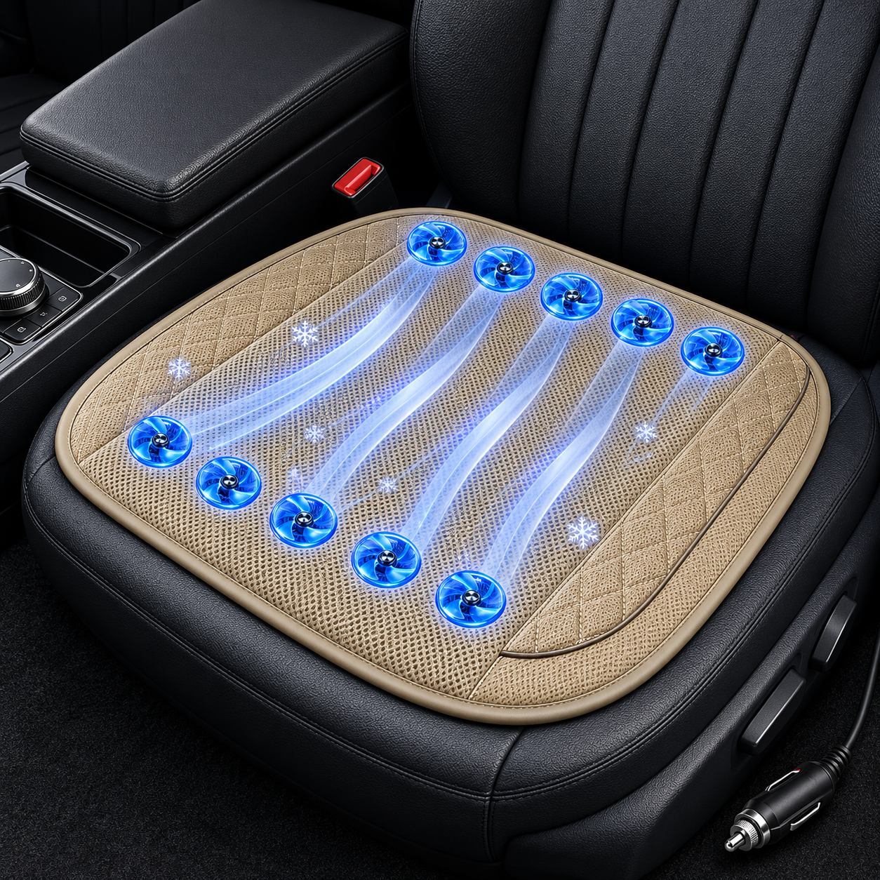 Sevaros AirDrive™ Car Seat Cooling Cushion 10 Fan Ventilated — Breathable Seat Pad for Car Truck Summer Driving Heat Relief