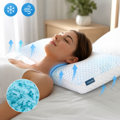 Sevaros BambooRest™ Memory Foam Cooling Pillow Bamboo Fiber — Cervical Support Breathable Cool Pillow for Hot Sleepers Neck Pain