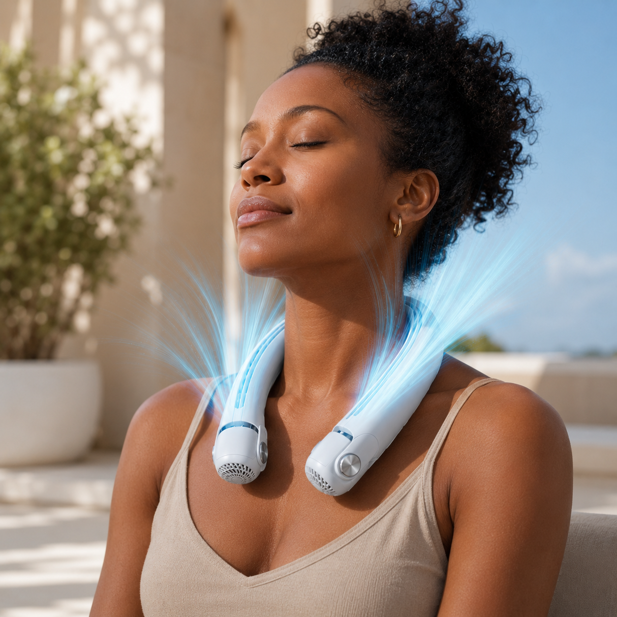 Sevaros DualFlow Neck Fan Rechargeable Dual Airflow USB-C Hands Free Portable Personal Cooling Fan Travel Sports Outdoor Summer