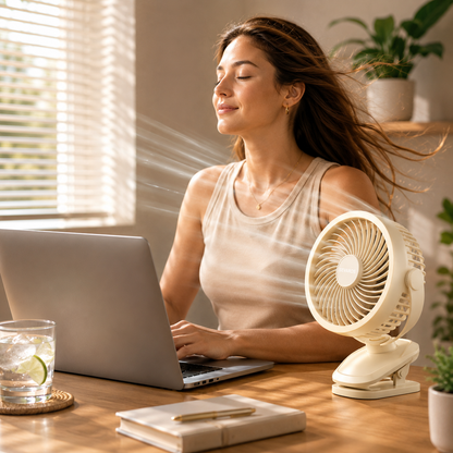 Sevaros ChargeBreeze™ Clip Fan USB Rechargeable 5 Speed Silent — Portable Desk Fan for Bedroom Office Dorm Stroller Travel Summer Cooling