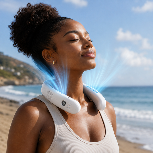 Sevaros ThermoFlow™ Neck Cooler Heater 3-Zone Rechargeable — Wearable Portable Neck Fan Hot Cold Weather Relief Men Women