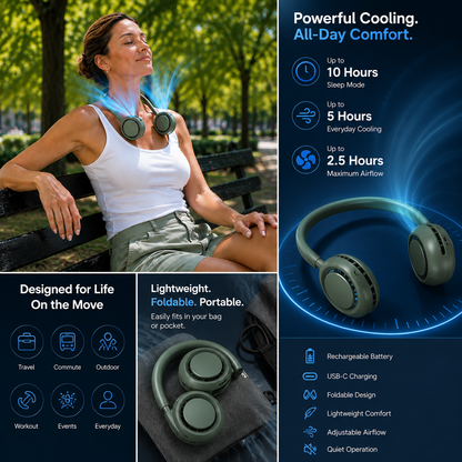 Sevaros FlexBreeze Neck Fan Rechargeable Foldable Bladeless Hands Free  Portable Personal Cooling Fan Travel Outdoor Sports Summer