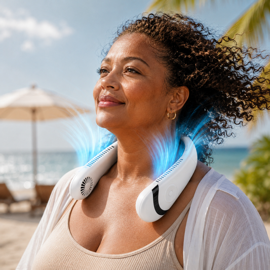 Sevaros FlexFlow™ Bladeless Neck Fan Rechargeable USB — Hands Free Portable Personal Cooling Fan for Travel Outdoor Sports Office Summer