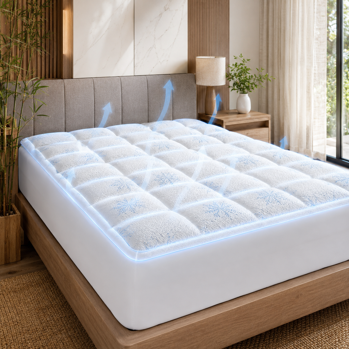Sevaros BambooChill™ Bamboo Cooling Mattress Topper Breathable Extra Thick — Cool Mattress Pad for Hot Sleepers Twin Full Queen King