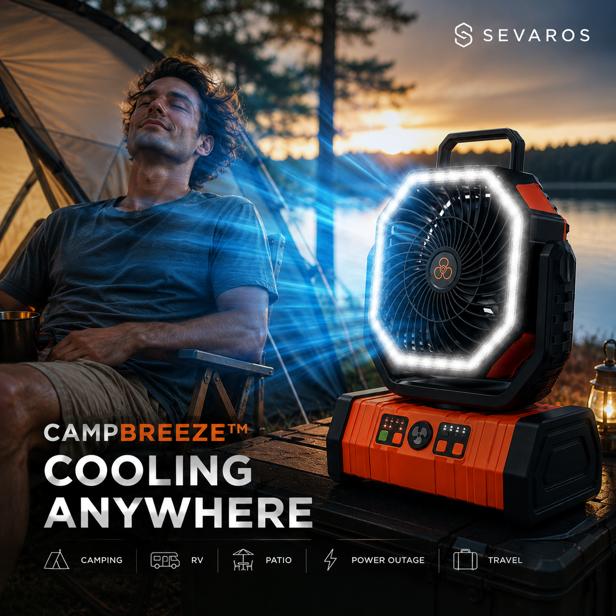 Sevaros CampBreeze™ Camping Fan Rechargeable LED Lantern Battery Powered — Portable Tent Fan with Light for Outdoor Camping RV Hiking Travel