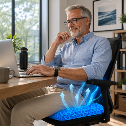 Sevaros CoolSeat™ Cooling Gel Chair Cushion Honeycomb Non-Slip — Seat Pad Cooler for Office Chair Car Home Gaming Chair Summer Heat Relief