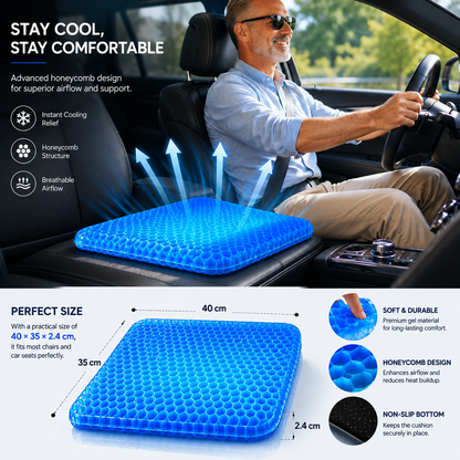 Sevaros CoolSeat™ Cooling Gel Chair Cushion Honeycomb Non-Slip — Seat Pad Cooler for Office Chair Car Home Gaming Chair Summer Heat Relief