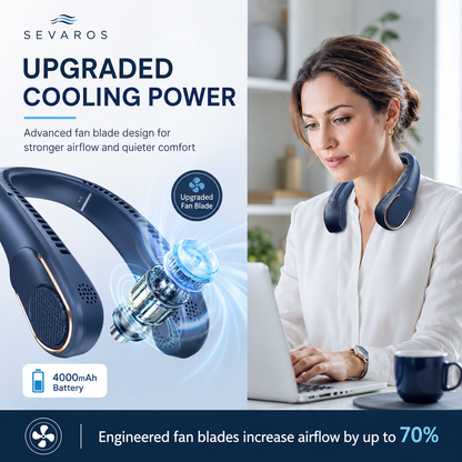Sevaros ArcticFlow™ Portable Neck Fan Rechargeable 4000mAh — Wearable Neck Fan, Personal Cooling Fan, Hands Free Fan with 3 Speeds for Travel