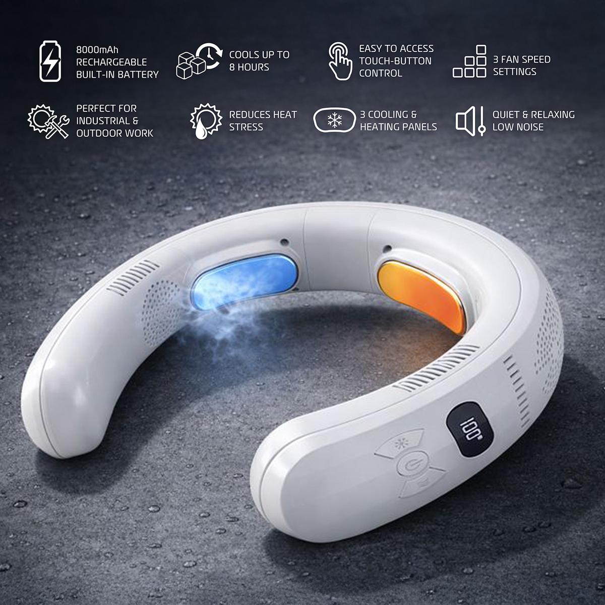 Neck Fan Rechargeable Cooler Heater 3-Zone Wearable — Sevaros ThermoFlow™ Portable Hot Cold Weather Relief Men Women Year Round
