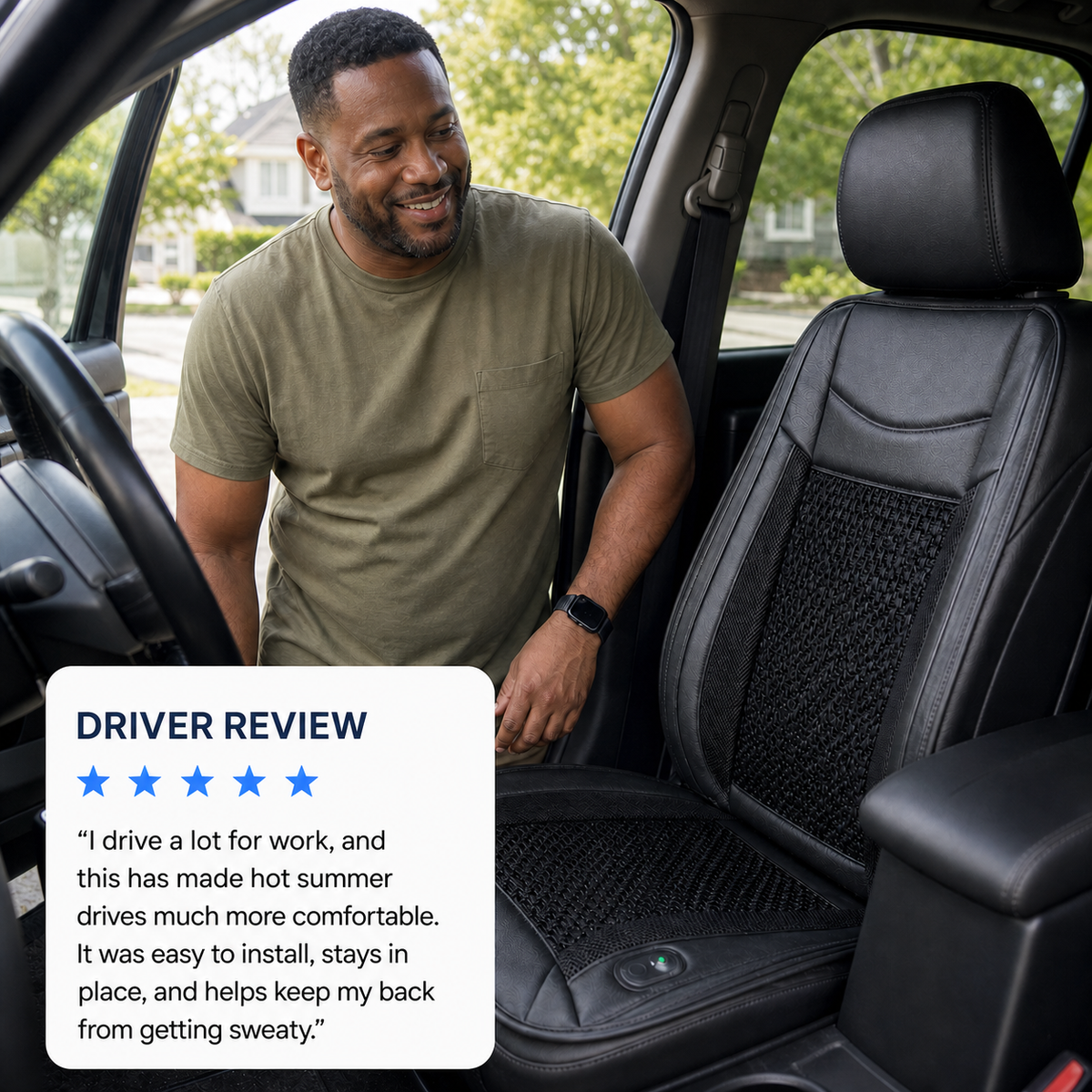 Sevaros DriveCool™ Car Seat Cooling Cushion – Ventilated Seat Pad with Cooling Fan for Cars, Trucks & Long Drives