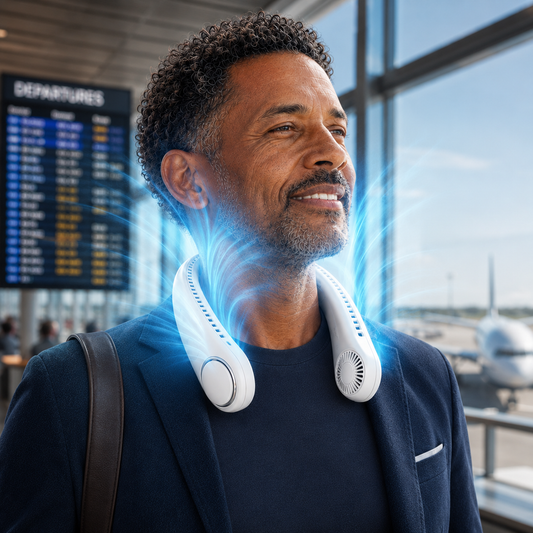Neck Fan Rechargeable Bladeless Hands Free — Sevaros AeroLux™ Portable Wearable Cooling Fan USB Travel Outdoor Office Summer