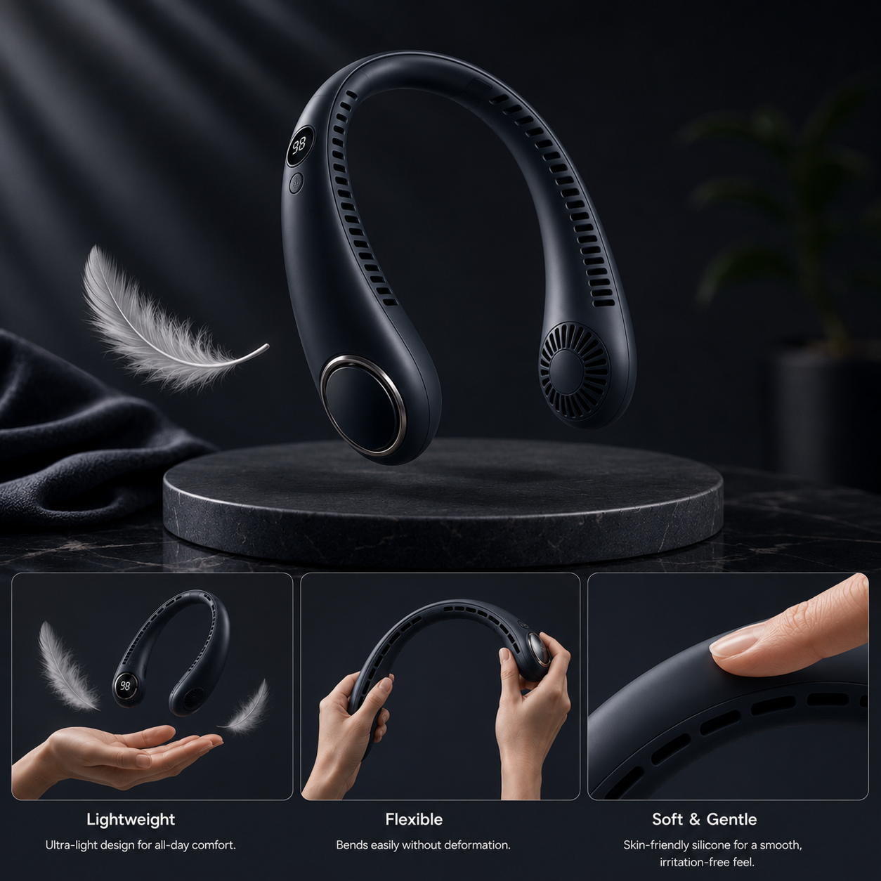 Sevaros AeroLux Neck Fan Rechargeable Bladeless Hands Free Portable Wearable Cooling Fan USB Travel Outdoor Office Summer