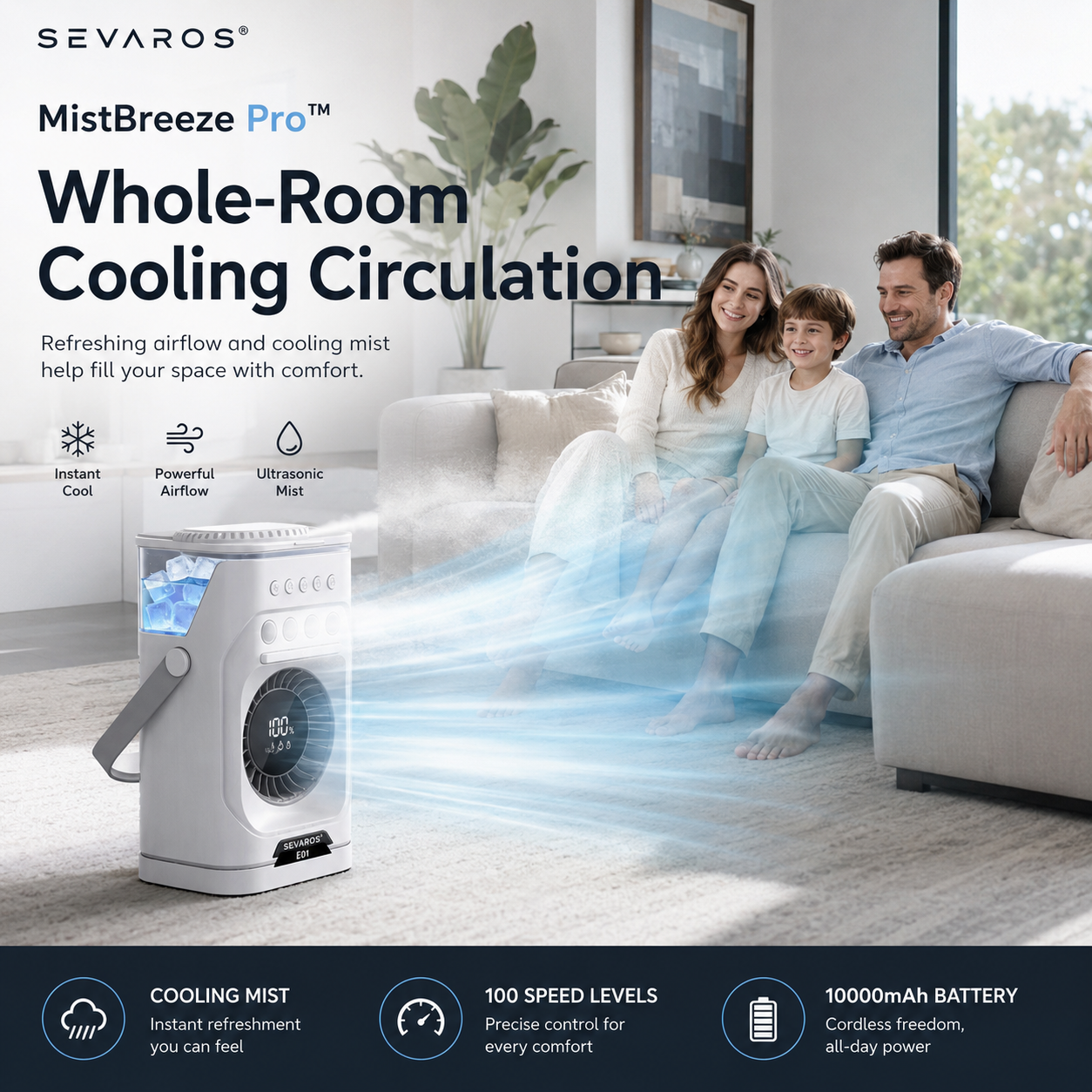 Sevaros MistBreeze Pro™ Desktop Spray Fan Remote Control Cooling — USB Humidifier Misting Fan for Home Office Bedroom Study Summer