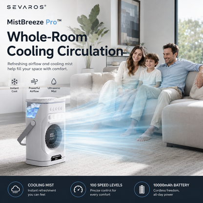 Sevaros MistBreeze Pro™ Desktop Spray Fan Remote Control Cooling — USB Humidifier Misting Fan for Home Office Bedroom Study Summer