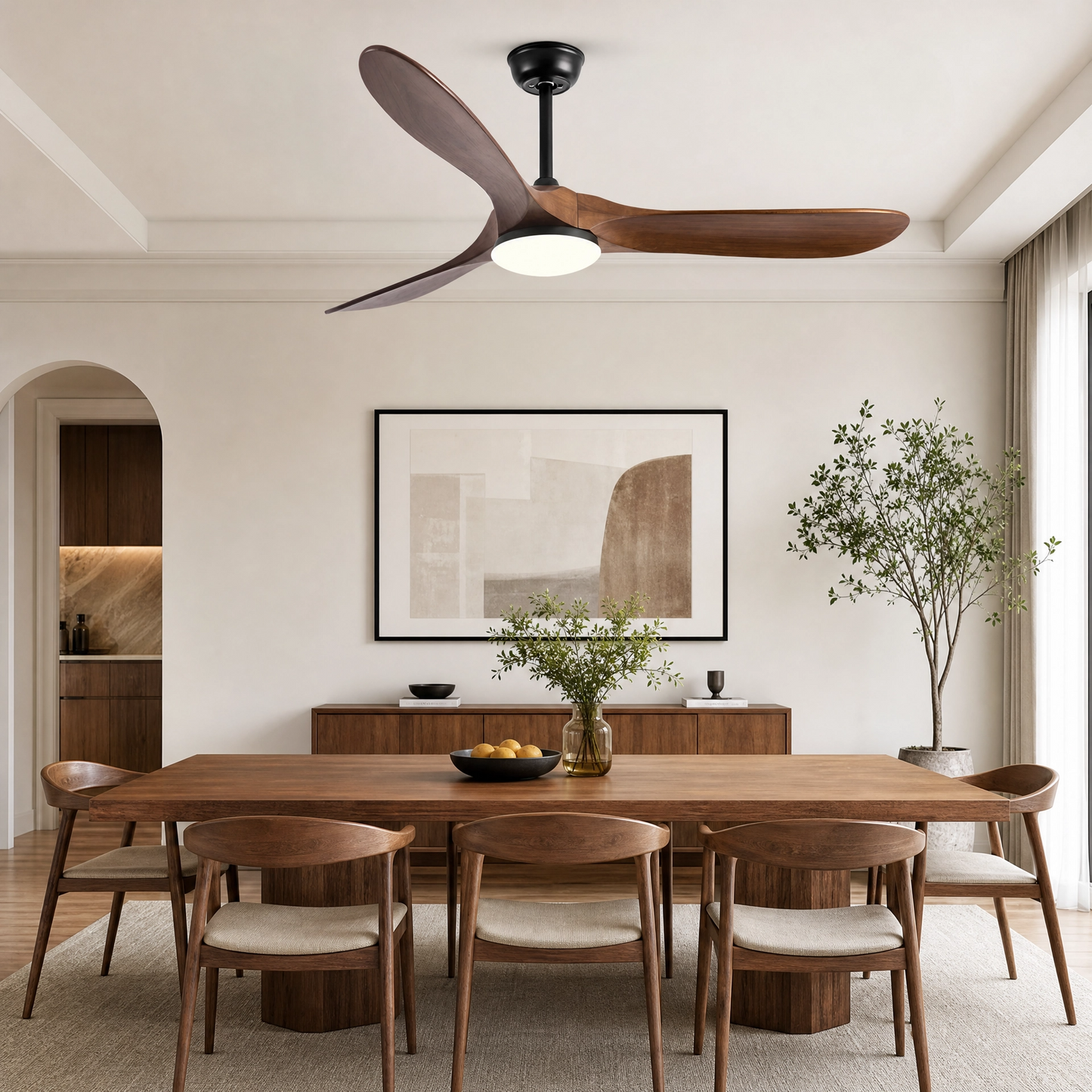 Modern Ceiling Fan with Light, Contemporary Nordic Solid Wood Ceiling Fan, Reversible Motor Bedroom & Living Room Fan Light | Sevaros NordWood