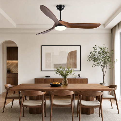 Modern Ceiling Fan with Light, Contemporary Nordic Solid Wood Ceiling Fan, Reversible Motor Bedroom & Living Room Fan Light | Sevaros NordWood