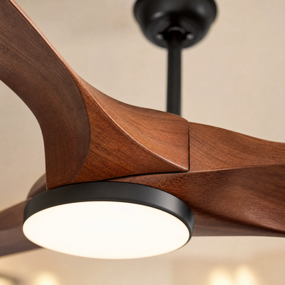 Modern Ceiling Fan with Light, Contemporary Nordic Solid Wood Ceiling Fan, Reversible Motor Bedroom & Living Room Fan Light | Sevaros NordWood