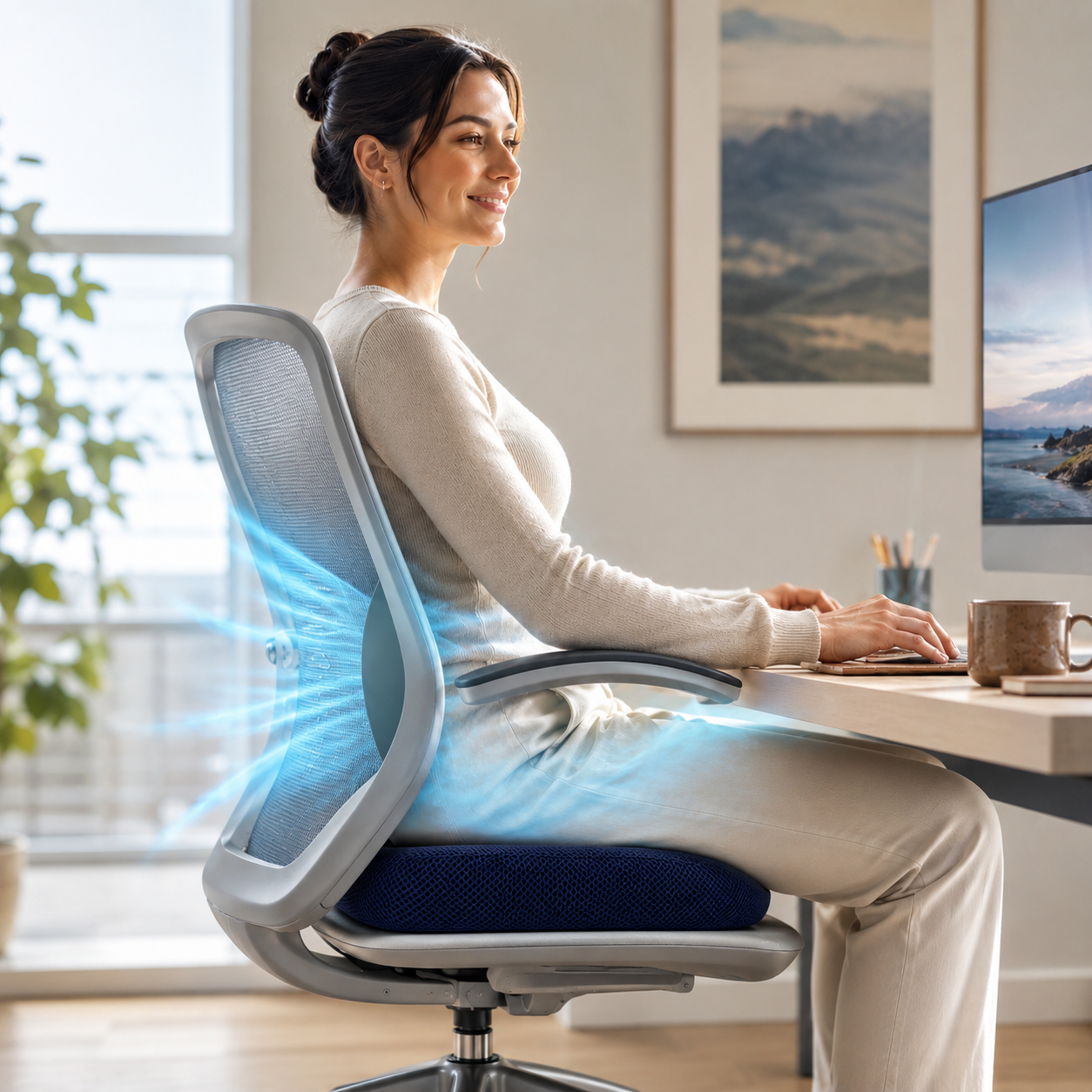Sevaros ArcticComfort™ Cooling Gel Seat Cushion – Ergonomic Memory Foam Cushion with Cooling Gel for Office, Car & Home