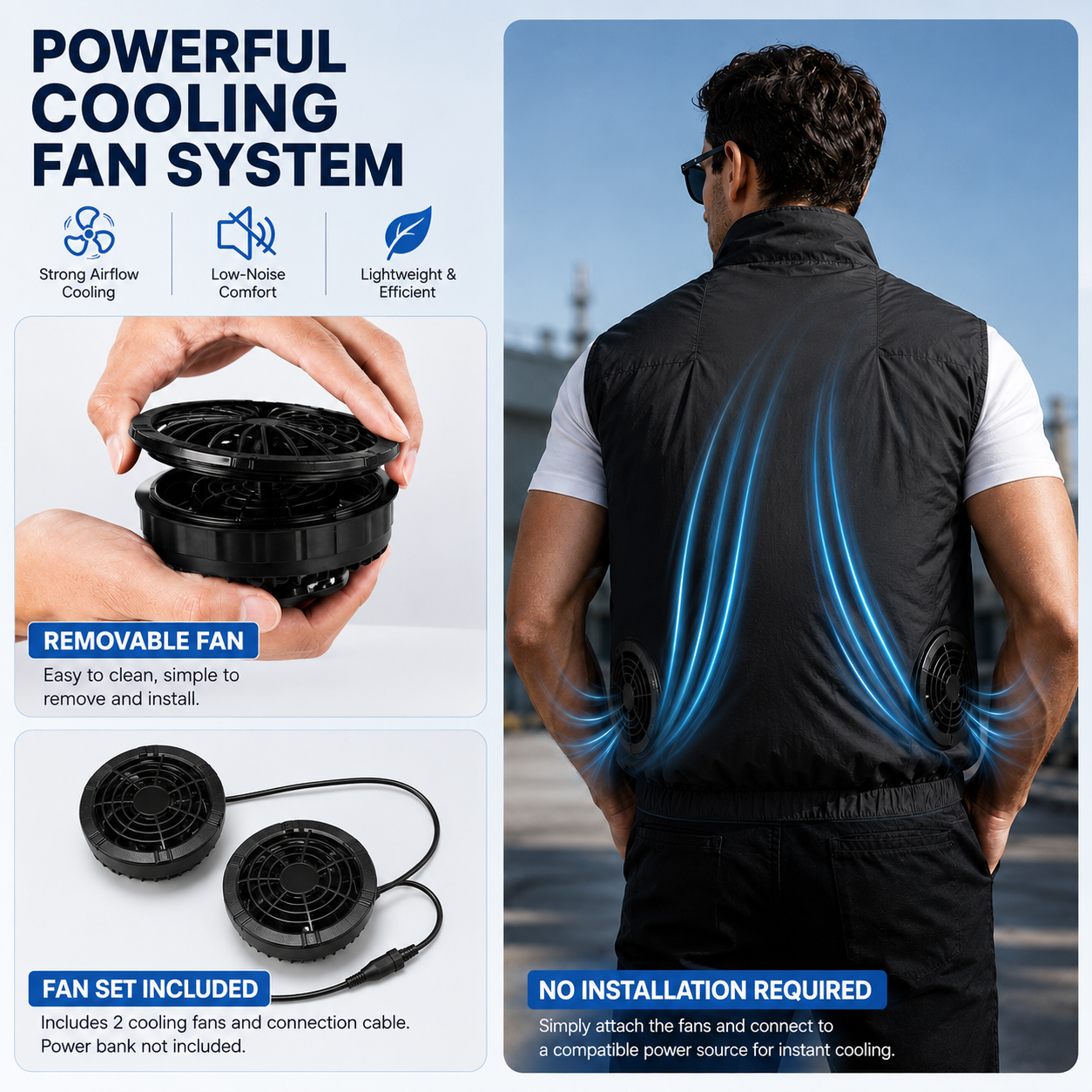 Sevaros AeroVest™ Cooling Vest with Fan Air Conditioned — Portable Fan Vest for Outdoor Work Construction Heat Relief Summer Men Women