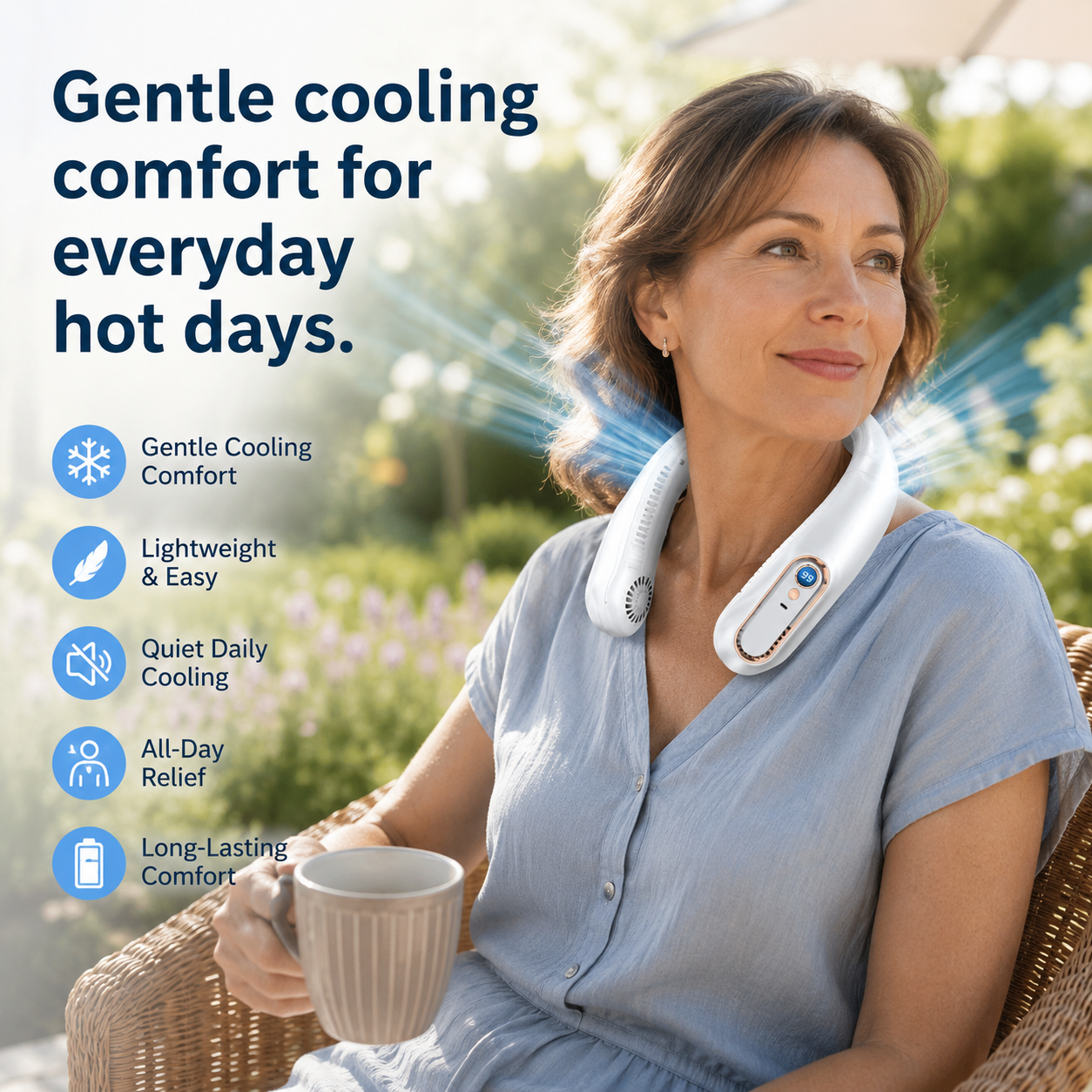 Sevaros SoftCool™ Lightweight Neck Fan – Quiet Rechargeable Wearable Cooling Fan