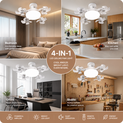 Ceiling Fan with Lights, Modern Fandelier Low Profile Flush Mount Ceiling Fan Light, 3/4 Head Bedroom Ceiling Fan E27 Dimmable | Sevaros AeroLume™