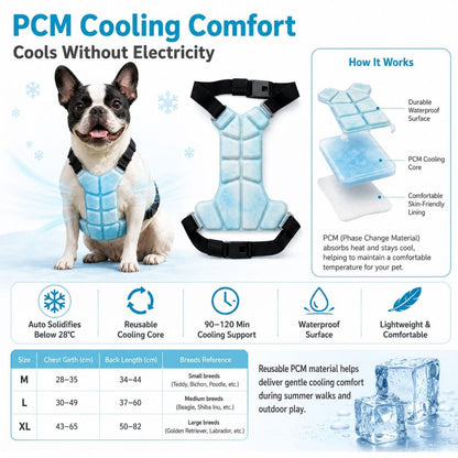 Sevaros FrostPaws Pet Cooling Vest Phase Change No Electricity – Reusable PCM Cooling Harness for Dogs Cats Summer Walks Outdoor | Sevaros FrostPaws